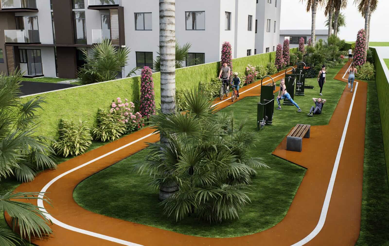 Circuito de caminar y gimnasio al aire libre comunidad residencial Santiago