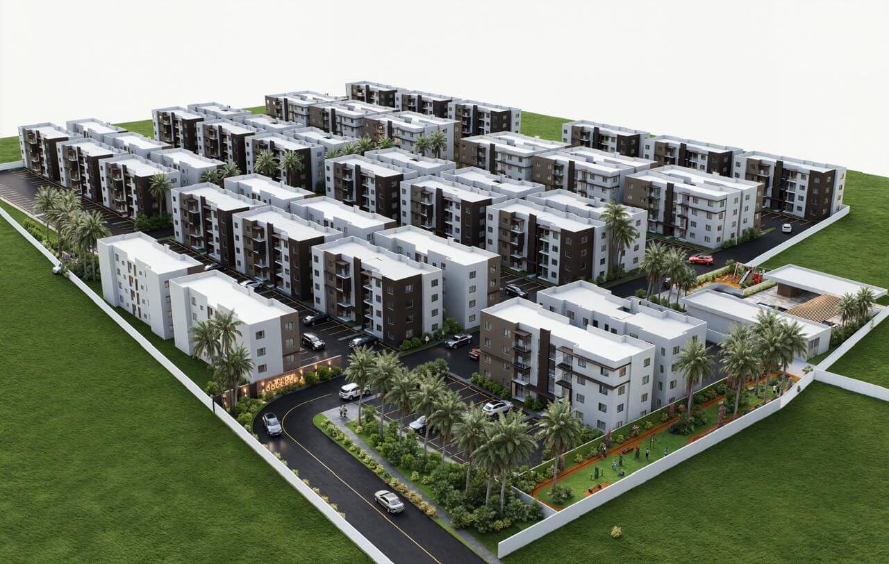 Vista aérea conjunto residencial apartamentos Santiago República Dominicana