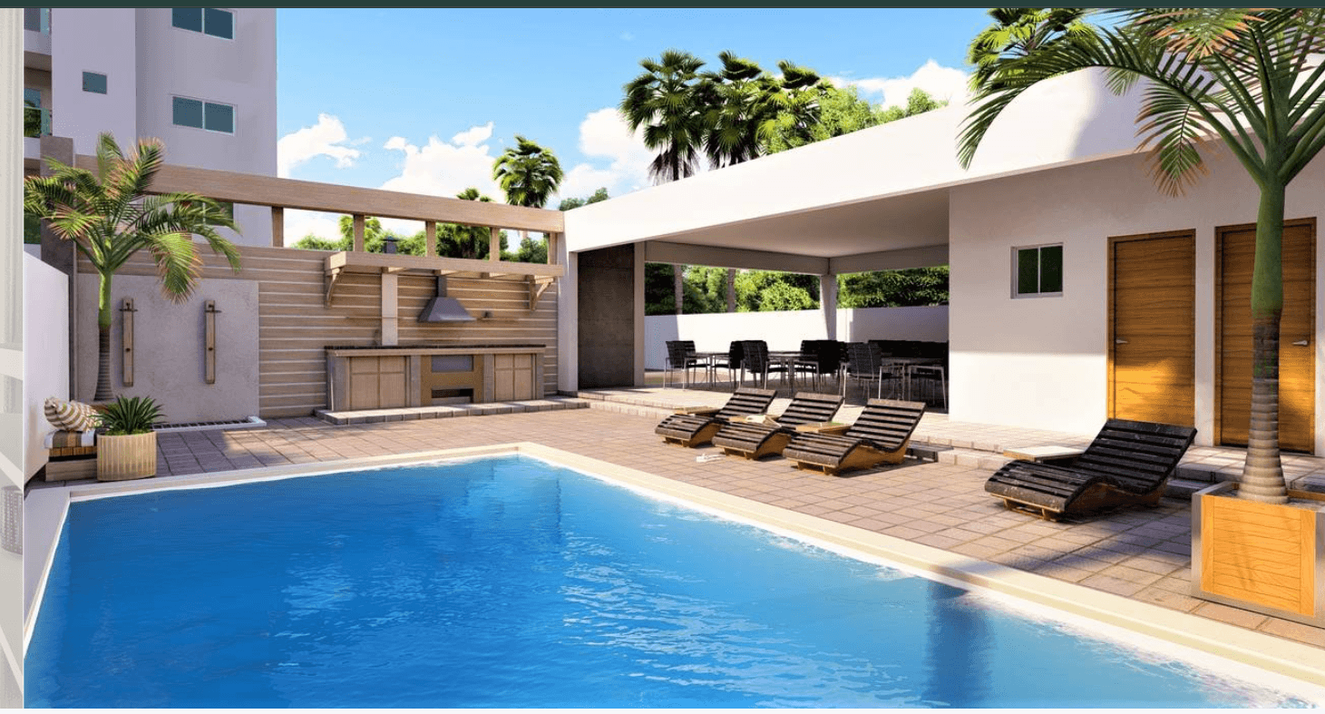 Piscina y área social Torre Navonna Los Jardines Metropolitanos Santiago