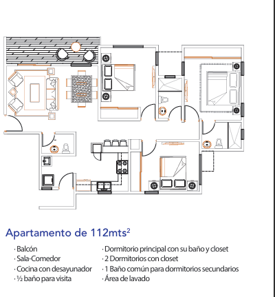 Planta arquitectónica apartamento 112 m2 La Matilde Santiago