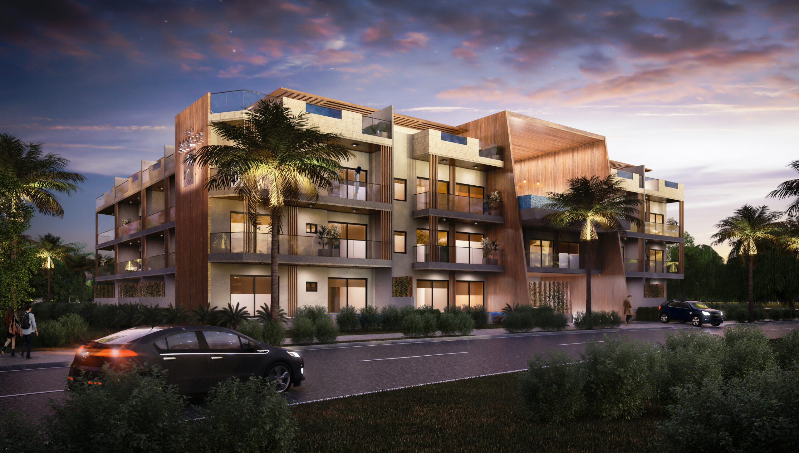 Cana Essence – vista peatonal nocturna